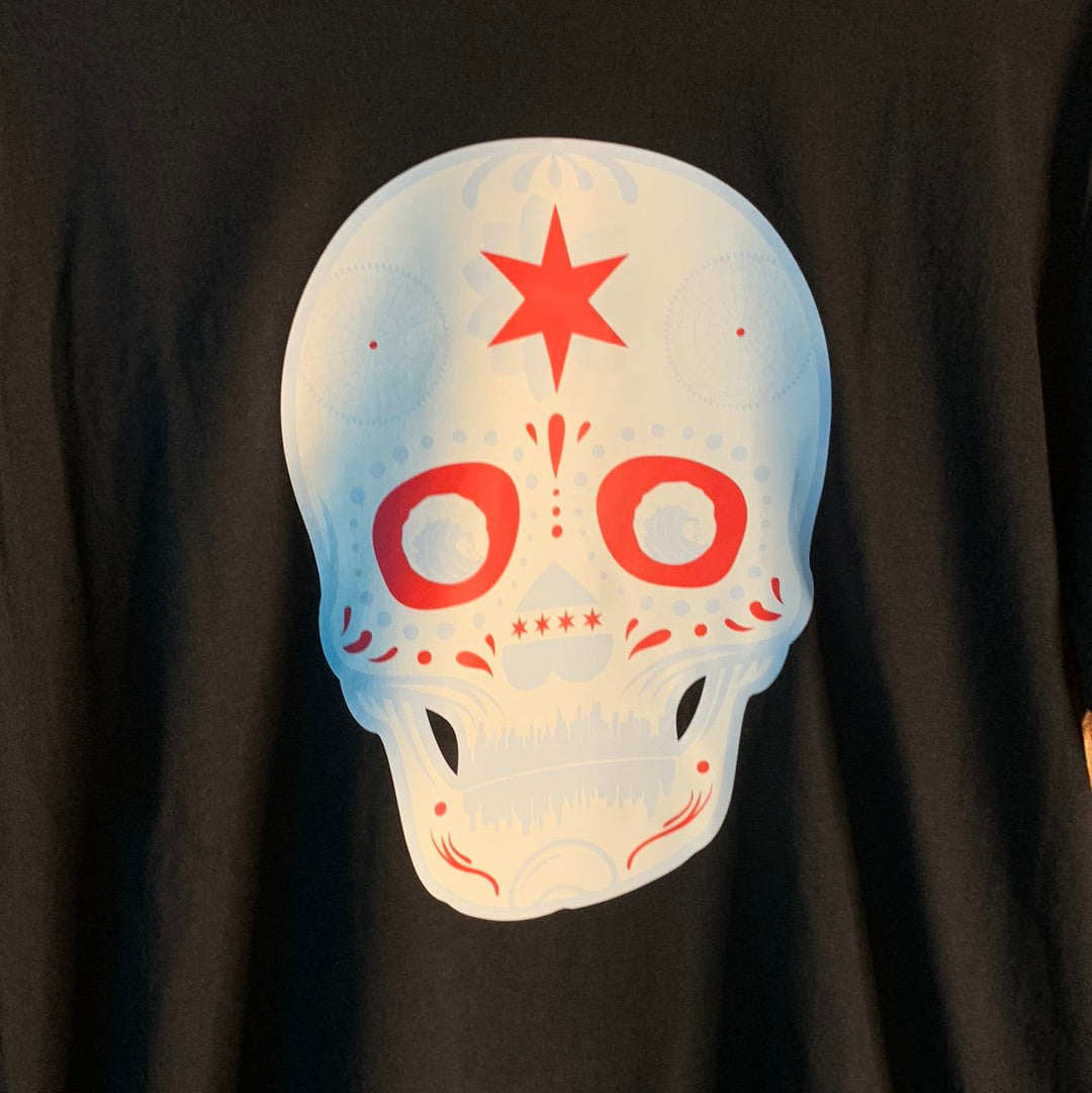 Black Angel Designs Urban Chicago Flag Skull T-Shirt