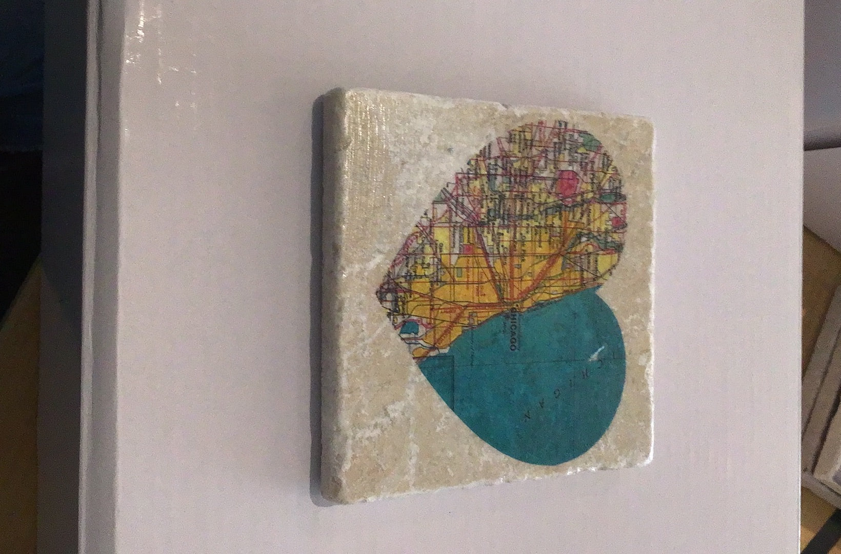 Heart of Chicago - Elegant Travertine Map Coasters for Home Decor