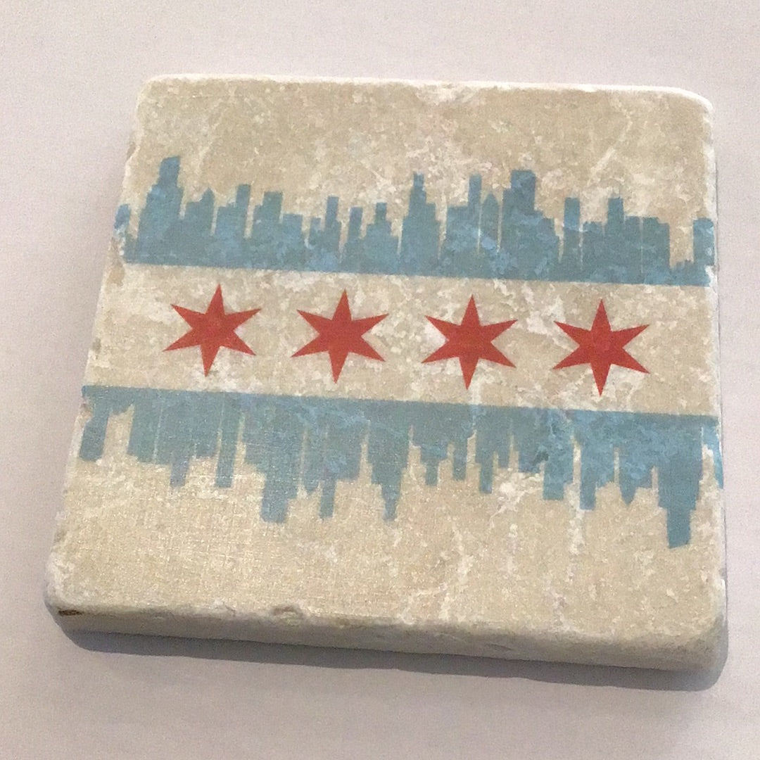 Chicago Flag Decorative Travertine Coaster