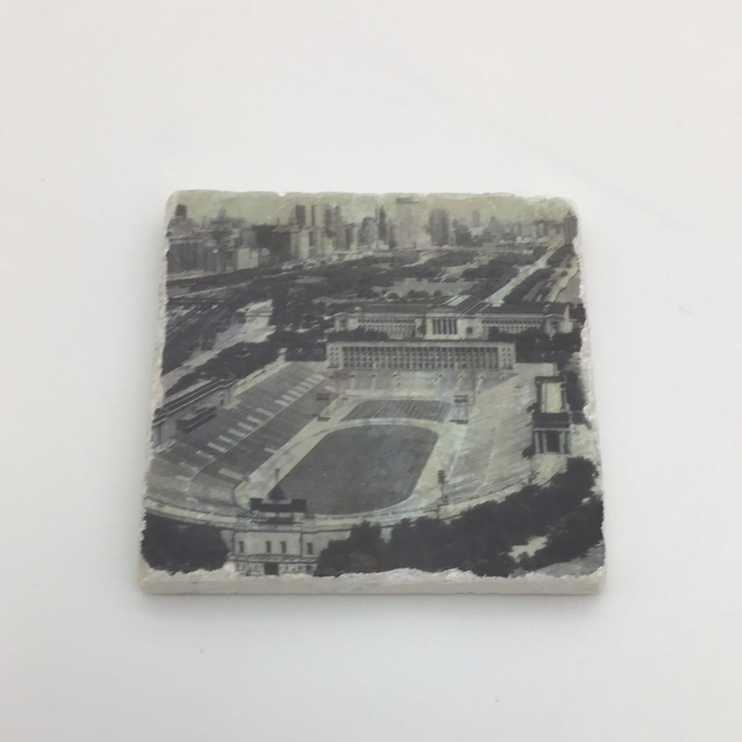 Chicago Football Legacy Travertine Coaster - Soldier Field Stadium Beverage Pad